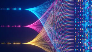 A colorful light show with multiple colors of lights.