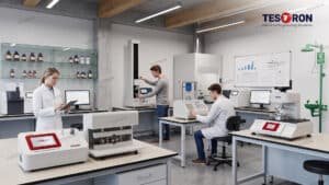 University research laboratory with packaging testing equipment for material testing and education