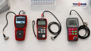 Ultrasonic thickness gauge measuring metal wall thickness for corrosion inspection and industrial quality control in the UAE