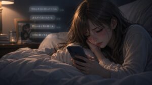 夢の中で好きな人が他の女性と結婚する場面を思い悩む女性のイメージ