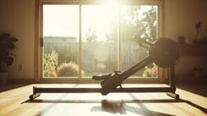 rowing machine workout ergometer setup realistic photo