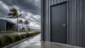 larnec cyclone-rated door installed in coastal area
