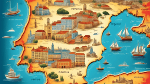An illustrated map of Portugal showing its geographical location in southwestern Europe, bordered by the Atlantic Ocean and neighboring Spain. The image sh