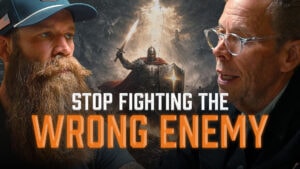 March or Die podcast thumbnail with Sean Kennard and Dave Edwards titled "Stop Fighting the Wrong Enemy" featuring a knight in armor against a spiritual backdrop.