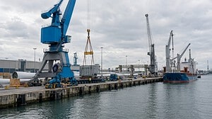 Schwerlast-Hafen mit Kran und Anlegestelle