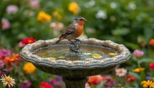 Flowers Around Bird Bath