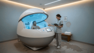 Client and technician with advanced float pod