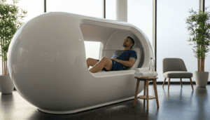 Man relaxing in sensory deprivation pod