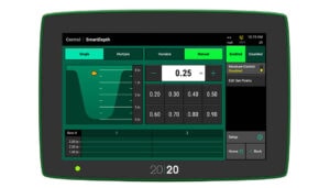 20I20 monitor from Precision Planting showing SmartDepth. - Photo: Precision Planting