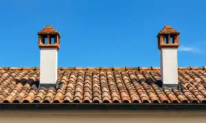Tiled roof with two chimneys, illustrating how long roofs last