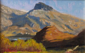 Original oil painting by Andrea Bocedi showing Stac of Glencoul near Kylesku in Assynt, Scottish Highlands, with mountain light and rugged Highland landscape