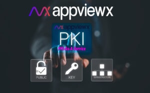 A person holding an iphone with the appviewx logo.