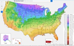 USDA Plant Hardiness Zone Map of the United States showing color-coded climate zones for gardening.