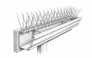 Pest exclusion icon, bird spike proofing illustration