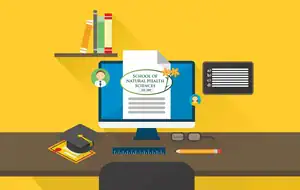 illustration of a desktop computer and degree certificate
