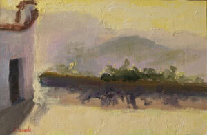 Carmignano Evening Stroll original oil painting by Andrea Bocedi, Tuscan landscape near Florence with evening countryside light