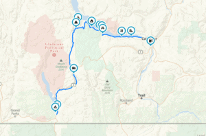 map of Castlegar - Christina Lake motorcycle route
