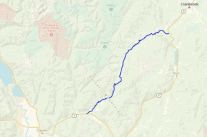 map of Moyie River FSR motorcycle route