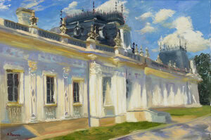 Kozienice palace courtyard oil painting for sale by Andrea Bocedi