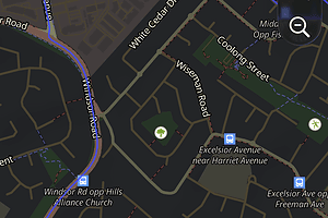 Driving test route map for Castle Hill tracking routes across Windsor Road and Carrington Road.