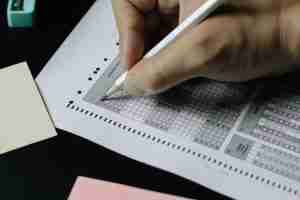 A pencil rests on a blank test sheet, much like the self-reflection encouraged in EMDR therapy in Michigan.