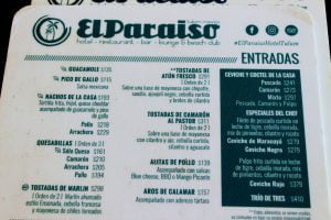 Playa Paradiso Tulum Menu