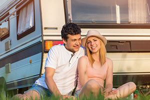 Couple by a caravan in Rhuddlan