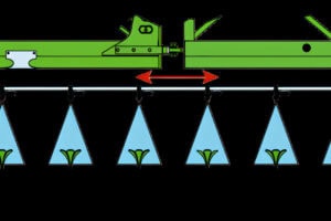 A flexible boom and sensors allow the nozzle line to be moved above the row. - Photo: Dammann