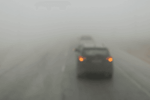 car driving in smoky conditions