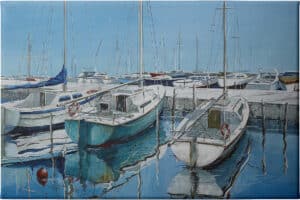 Anchored Boats on Pier - Unframed Canvas Unframed Canvas