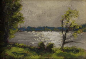 Original oil painting of a spring landscape in Mięćmierz near Kazimierz Dolny, Poland.