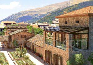 Açılır cam tavan villa teras uygulaması - taş duvarlı lüks konut projesi