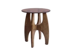 MESITA AUXILIAR MADERA / CRISTAL. DIMENSIONES: 45X45X55