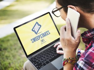 A man learning how to win sweepstakes on phone
