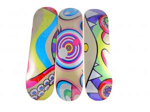 Lot #14068 – Takashi Murakami Triptych DOB Skateboard Decks Artist Skateboards Takashi Murakami