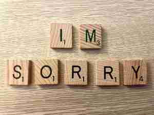 a group of wooden letters saying "I'm sorry," representing deep emotional processing supported by a complex PTSD and somatic therapist in Ann Arbor, MI