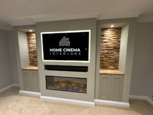 Media Wall, Teak Panelling, Storage, Electric Fire