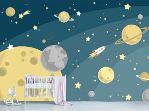 Dečija foto tapeta – Zvezdana Orbita – Meseci i Planete u Snu