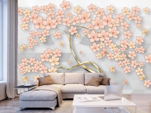 3D foto tapeta – Cvetovi od papira – varijanta 8