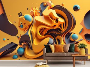 3D foto tapeta – Zlatna apstraktna skulptura – varijanta 2