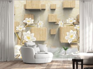 3D foto tapeta – Cvetovi od papira – varijanta 14