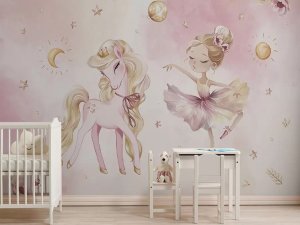 Dečija foto tapeta – Balerina i čarobni poni