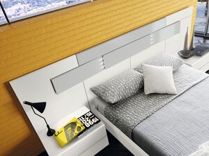 Moderno dormitorio de matrimonio blanco y gris - Imagen 2