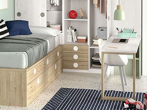 Diseño de dormitorio Juvenil doble cajonera