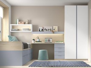 Diseño de dormitorio Juvenil celeste