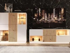 Composición salón listones y luz led