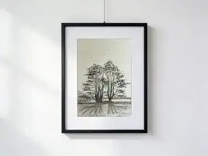 Quattro platani del Debarcadero di Locarno con ombre allungate verso l’osservatore, fiori rossi sul lungolago e lago con montagne sullo sfondo.
