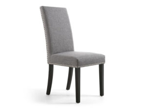 Pair of Shankar Randall Dining Chairs Stud Detail Linen Effect Steel Grey in Black Legs
