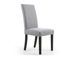 Pair of Shankar Randall Dining Chairs Stud Detail Linen Effect Silver Grey in Black Legs