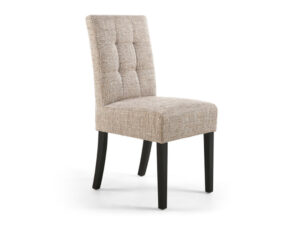 Pair of Shankar Moseley Dining Chairs Stitched Waffle Tweed Oatmeal in Black Legs
